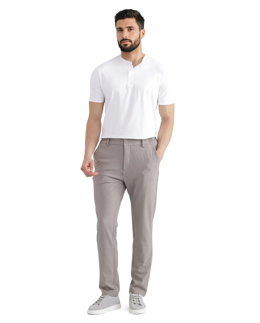 Rare Rabbit Men's Travel-26 Dark Beige Polyester Blend Plain Regular Fit Trouser