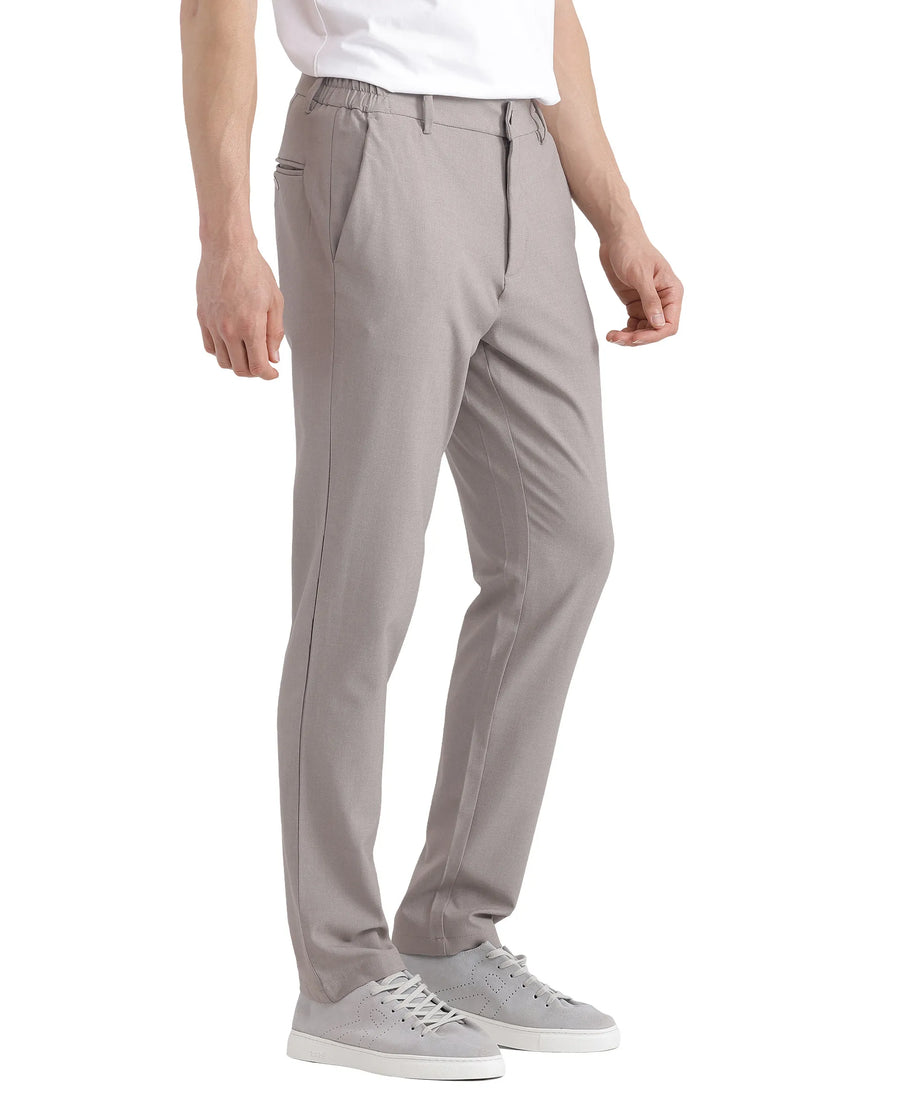 Rare Rabbit Men's Travel-26 Dark Beige Polyester Blend Plain Regular Fit Trouser