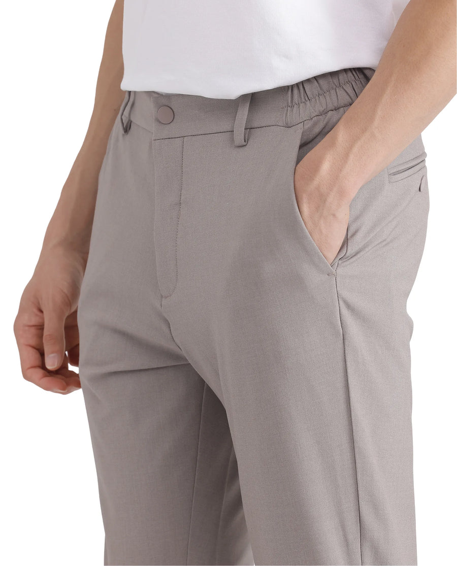 Rare Rabbit Men's Travel-26 Dark Beige Polyester Blend Plain Regular Fit Trouser