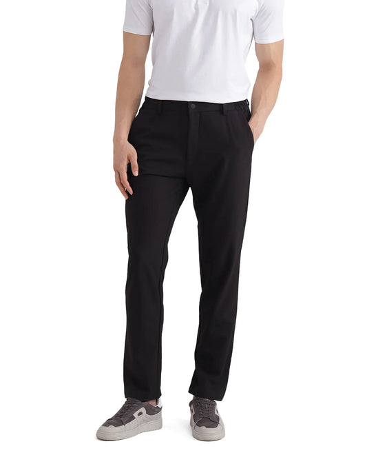 Rare Rabbit Men's Travel-26 Dark Brown Polyester Blend Plain Regular Fit Trouser