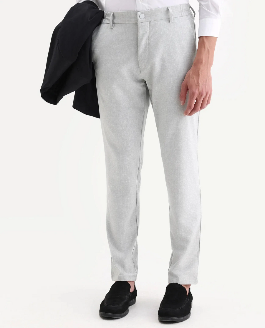 Rare Rabbit Men's Travel-26 Grey Polyester Blend Plain Regular Fit Trouser