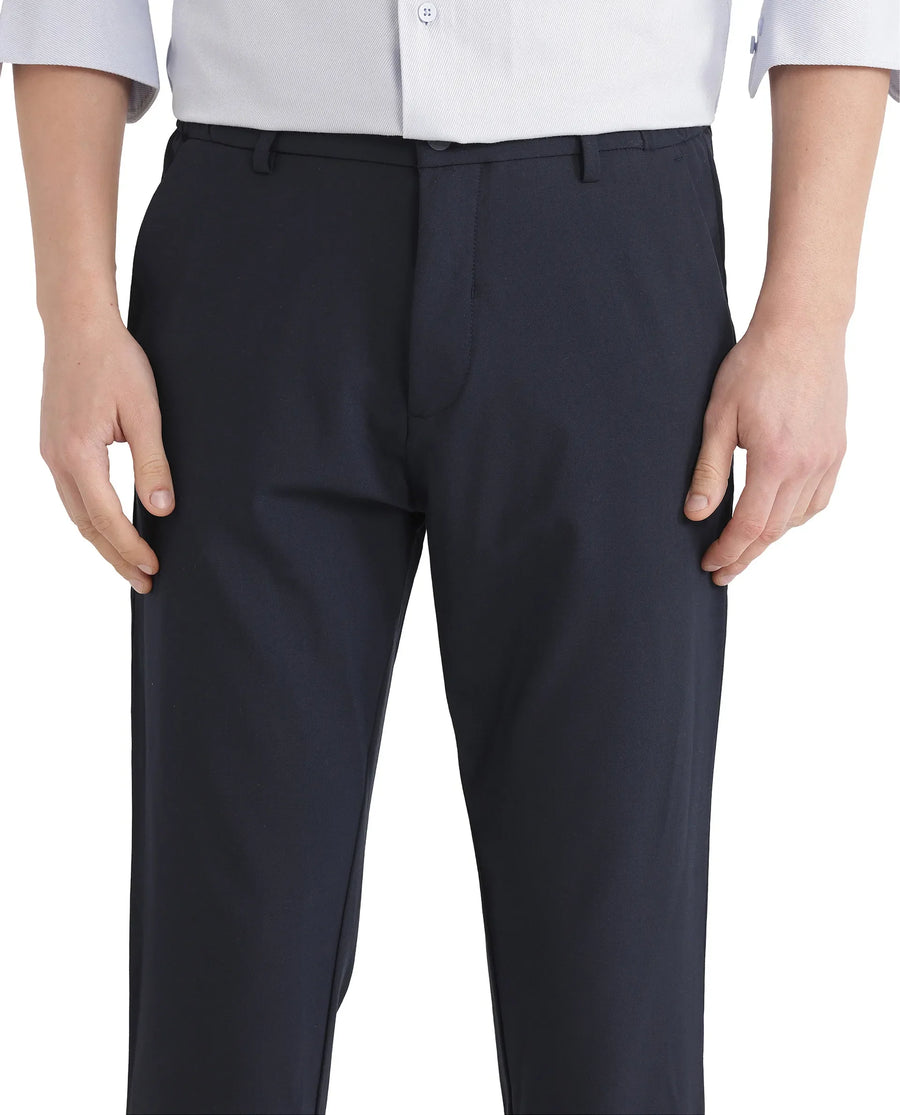 Rare Rabbit Men's Travel 26 Navy Polyester Blend Plain Regular Fit Trouser