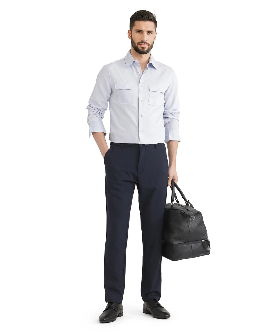 Rare Rabbit Men's Travel 26 Navy Polyester Blend Plain Regular Fit Trouser