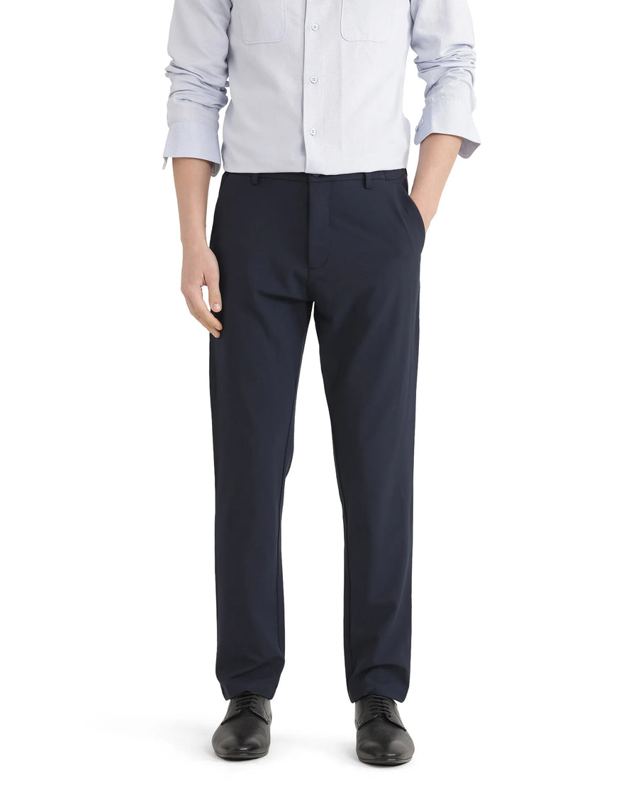 Rare Rabbit Men's Travel 26 Navy Polyester Blend Plain Regular Fit Trouser