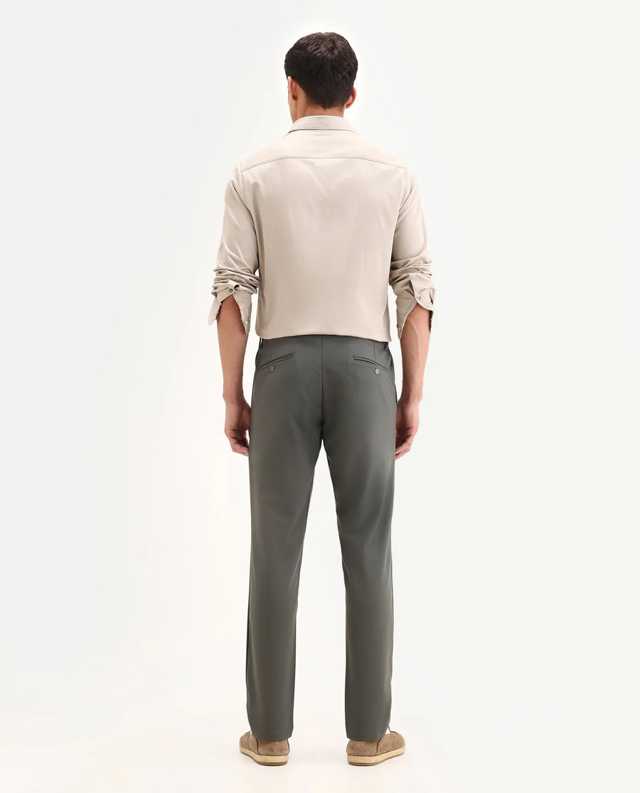 Rare Rabbit Men's Travel-26 Olive Polyester Blend Plain Regular Fit Trouser