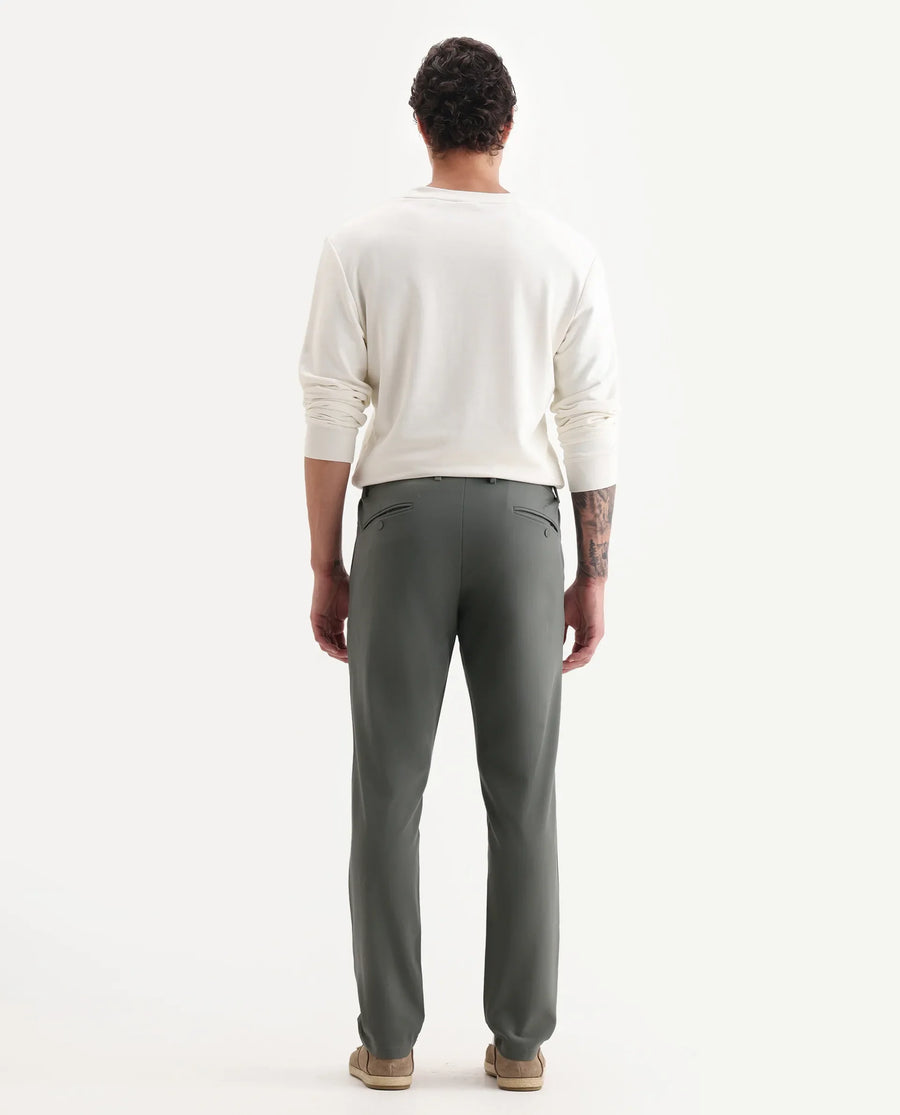 Rare Rabbit Men's Travel-26R Olive Polyester Blend Plain Regular Fit Trouser