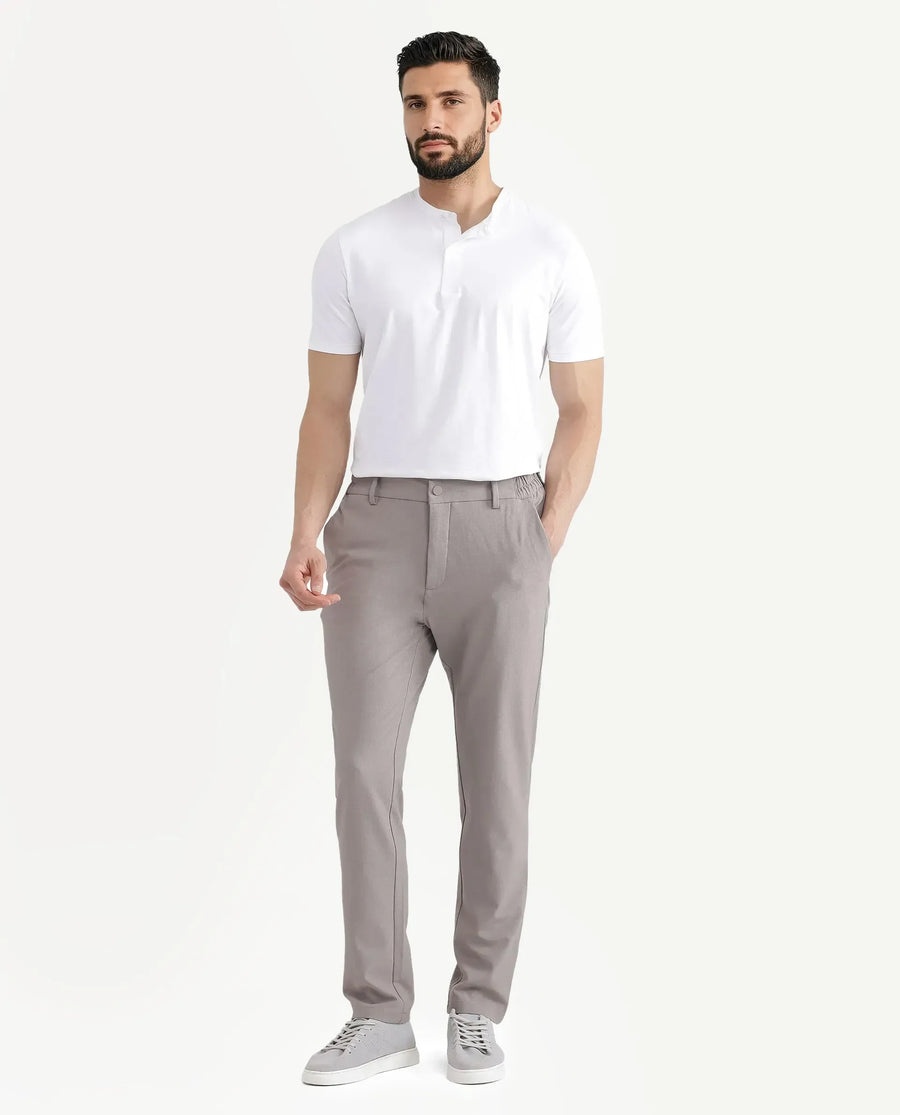 Rare Rabbit Men Travel-Stk Dark Beige Polyester Fabric Button And Zip Closure Closure Plain Trouser