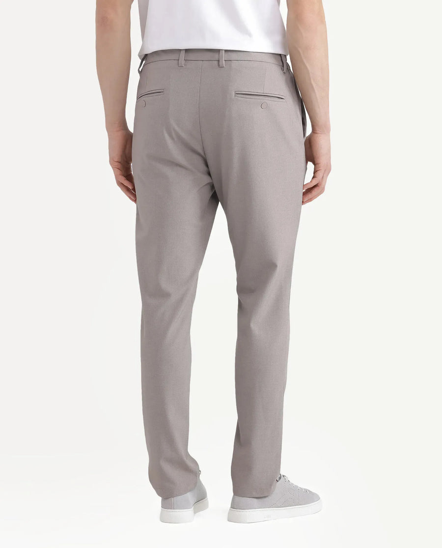 Rare Rabbit Men Travel-Stk Dark Beige Polyester Fabric Button And Zip Closure Closure Plain Trouser