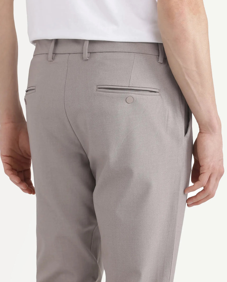Rare Rabbit Men Travel-Stk Dark Beige Polyester Fabric Button And Zip Closure Closure Plain Trouser