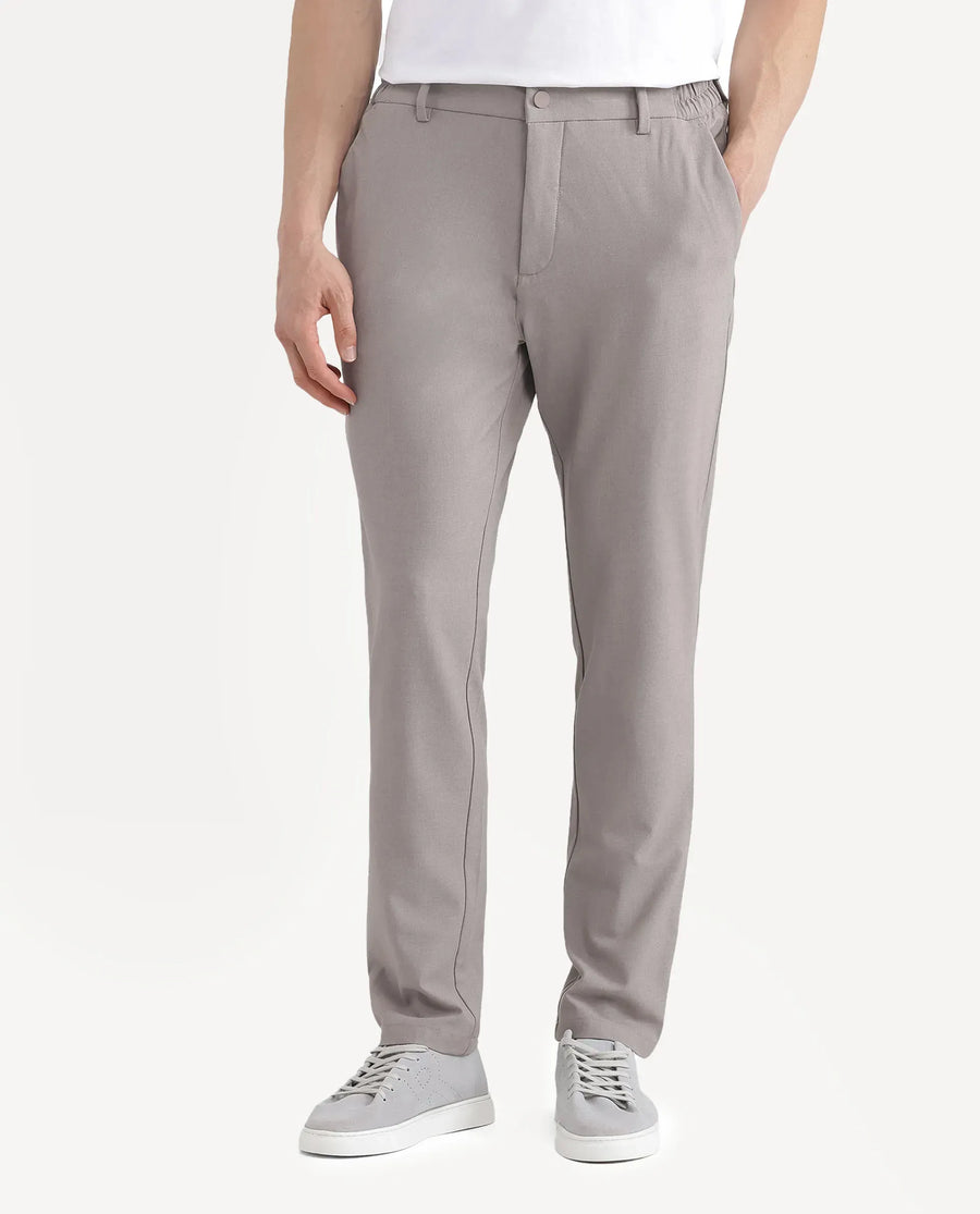 Rare Rabbit Men Travel-Stk Dark Beige Polyester Fabric Button And Zip Closure Closure Plain Trouser