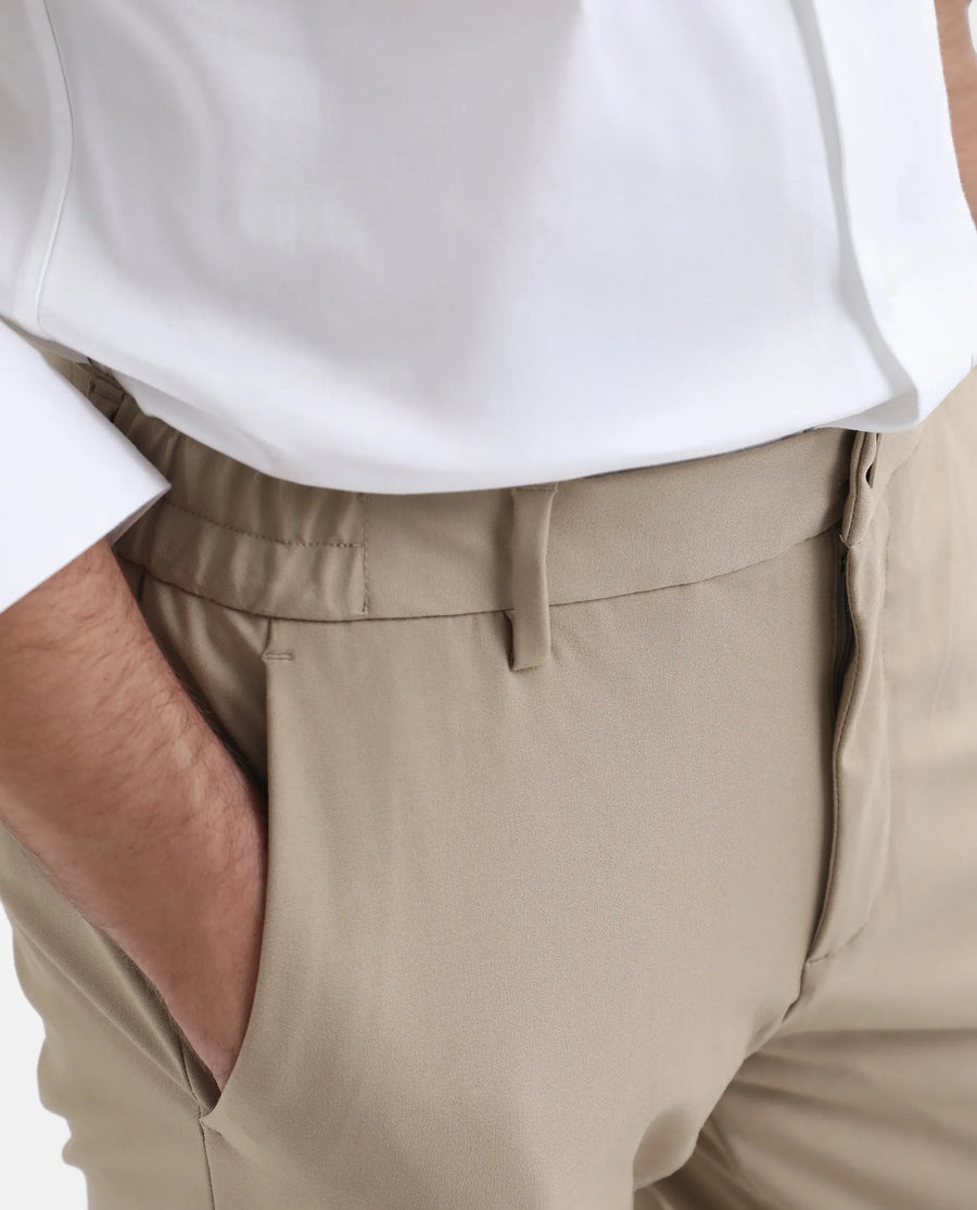 Rare Rabbit Men's Travel-Stk Light Beige Polyester Blend Plain Regular Fit Trouser