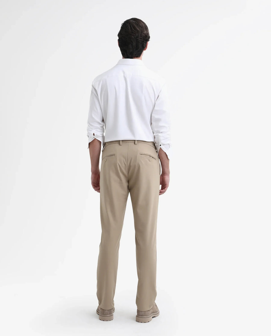 Rare Rabbit Men's Travel-Stk Light Beige Polyester Blend Plain Regular Fit Trouser