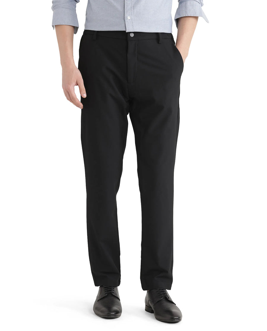 Rare Rabbit Men's Travel Uni Black Polyester Blend Plain Regular Fit Trouser