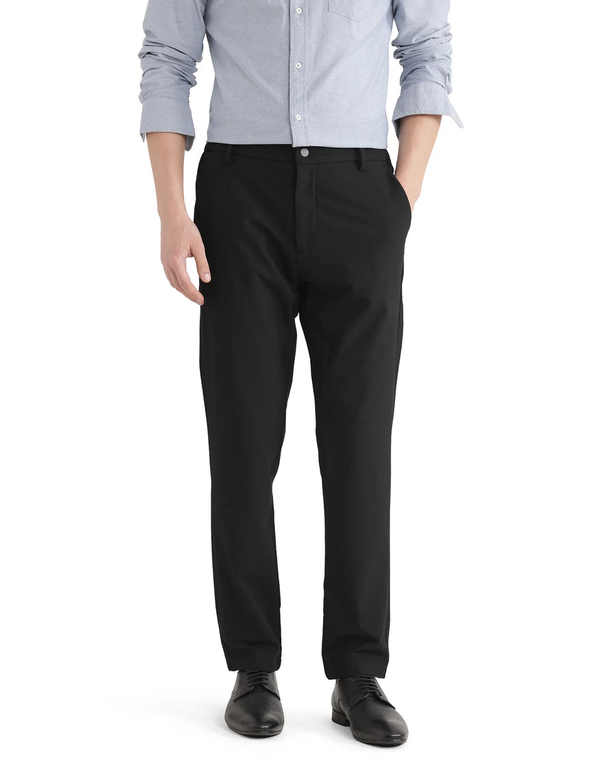 Rare Rabbit Men's Travel Uni Black Polyester Blend Plain Regular Fit Trouser