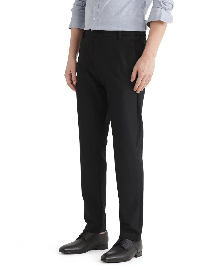 Rare Rabbit Men's Travel Uni Black Polyester Blend Plain Regular Fit Trouser