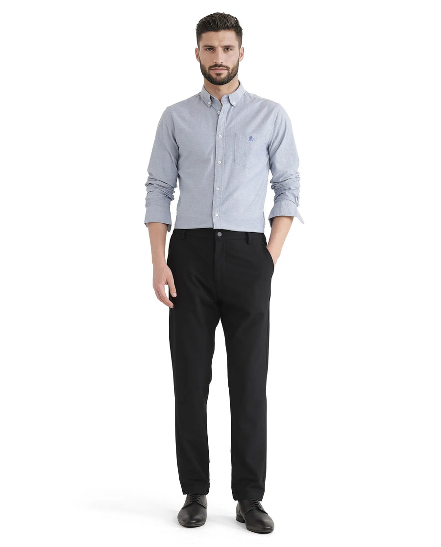 Rare Rabbit Men's Travel Uni Black Polyester Blend Plain Regular Fit Trouser