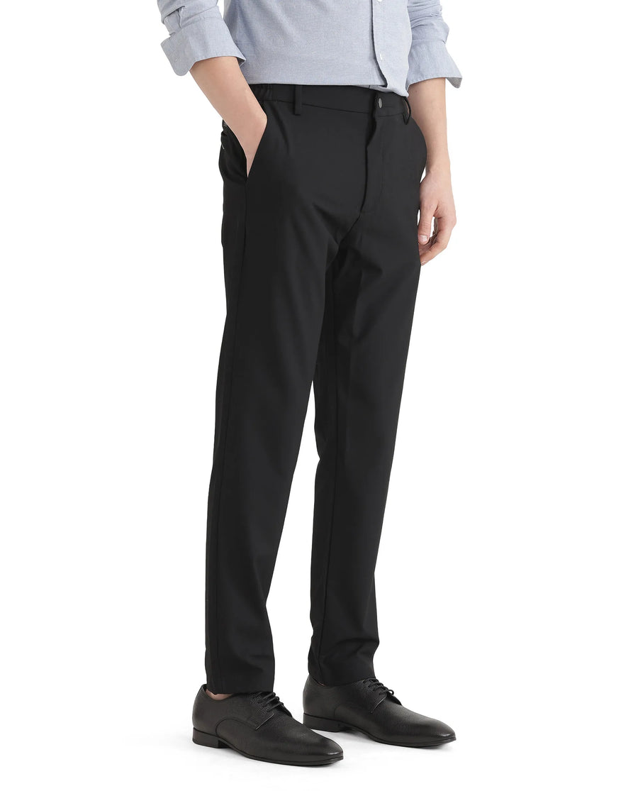 Rare Rabbit Men's Travel Uni Black Polyester Blend Plain Regular Fit Trouser