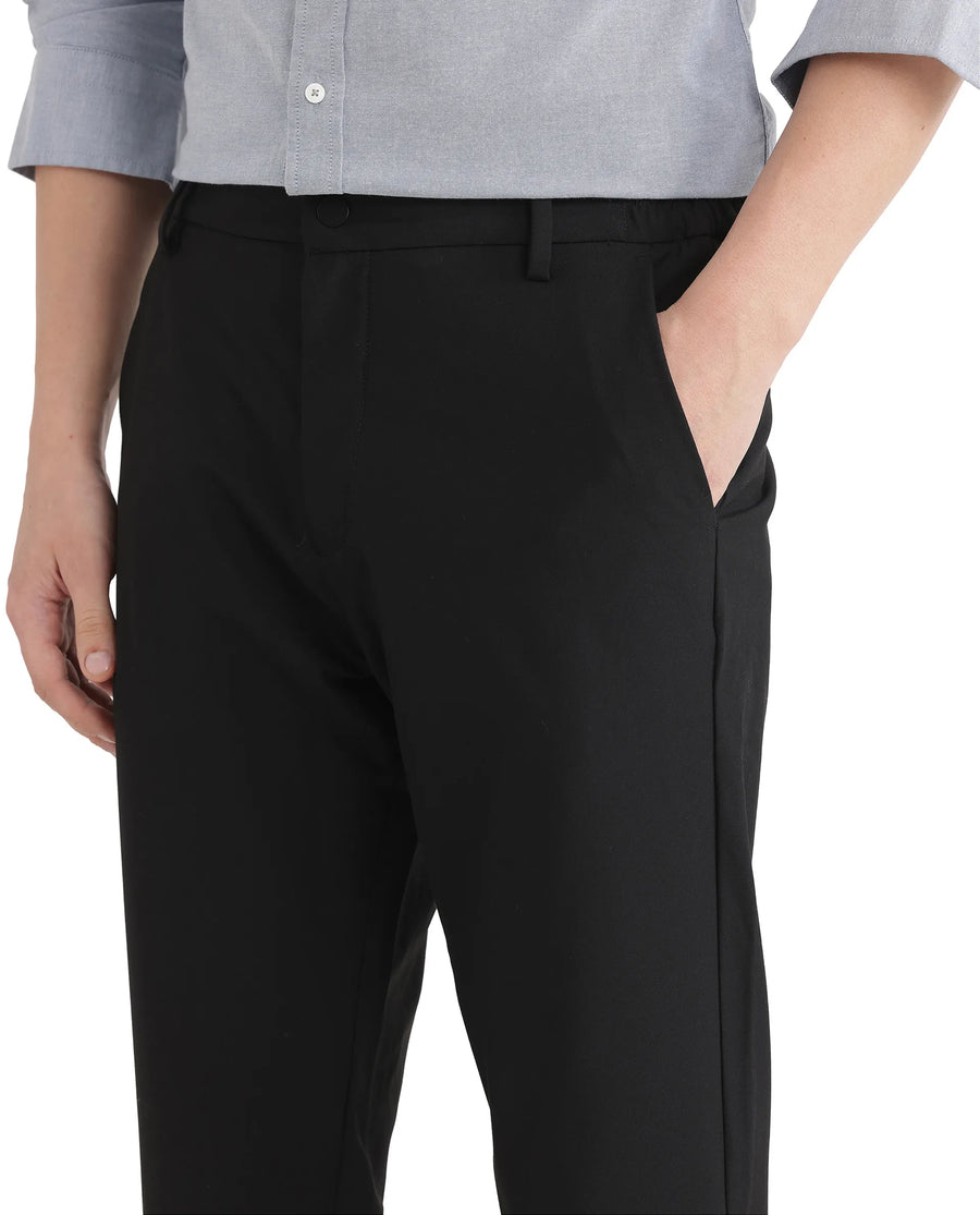 Rare Rabbit Men's Travel Uni Black Polyester Blend Plain Regular Fit Trouser
