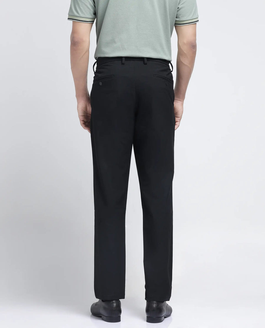 Rare Rabbit Men's Travel-26R Black Polyester Blend Plain Regular Fit Trouser