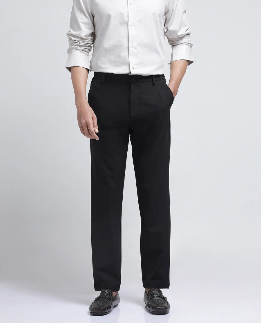 Rare Rabbit Men's Travel-26R Dark Brown Polyester Blend Plain Regular Fit Trouser