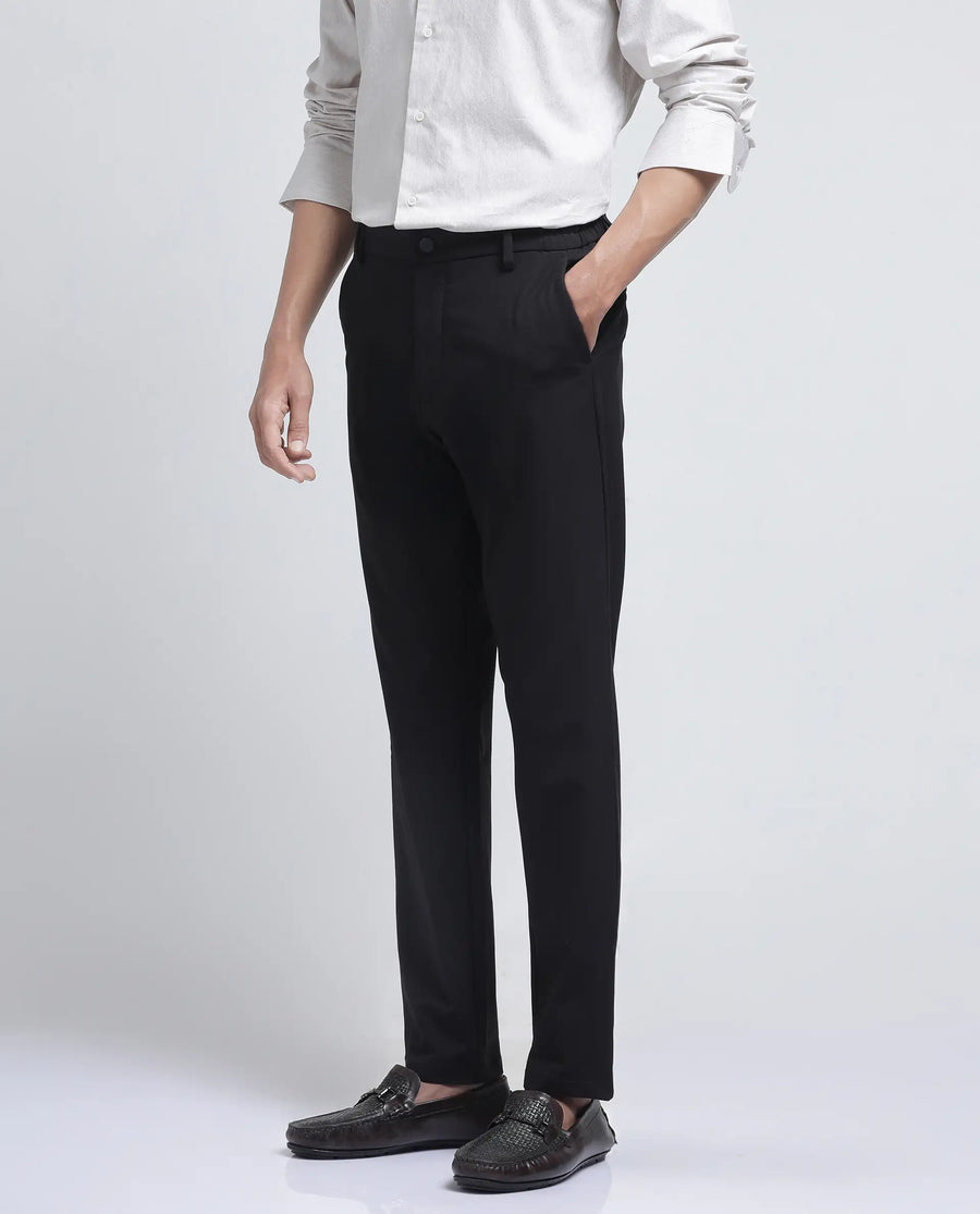 Rare Rabbit Men's Travel-26R Dark Brown Polyester Blend Plain Regular Fit Trouser