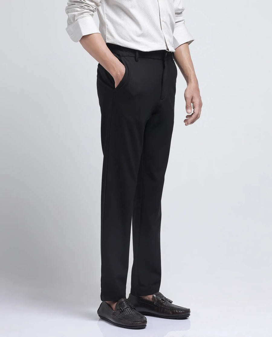 Rare Rabbit Men's Travel-26R Dark Brown Polyester Blend Plain Regular Fit Trouser