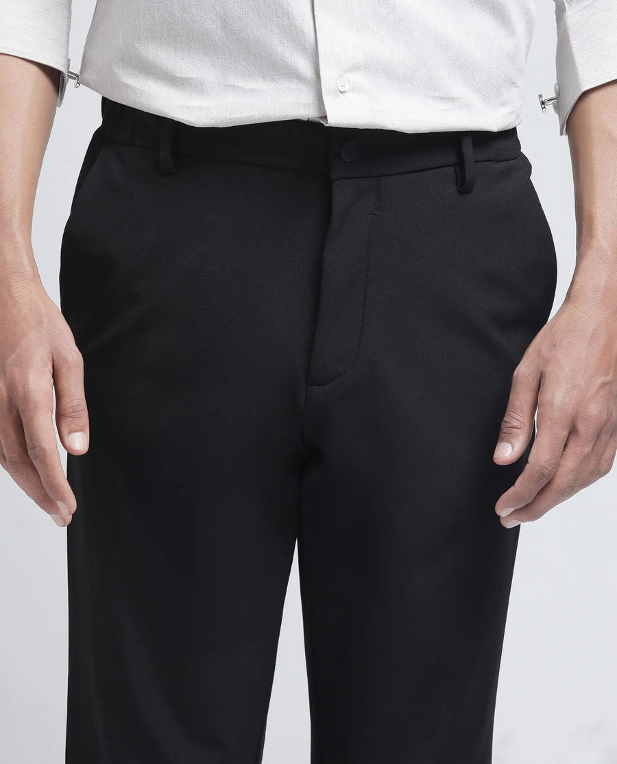 Rare Rabbit Men's Travel-26R Dark Brown Polyester Blend Plain Regular Fit Trouser