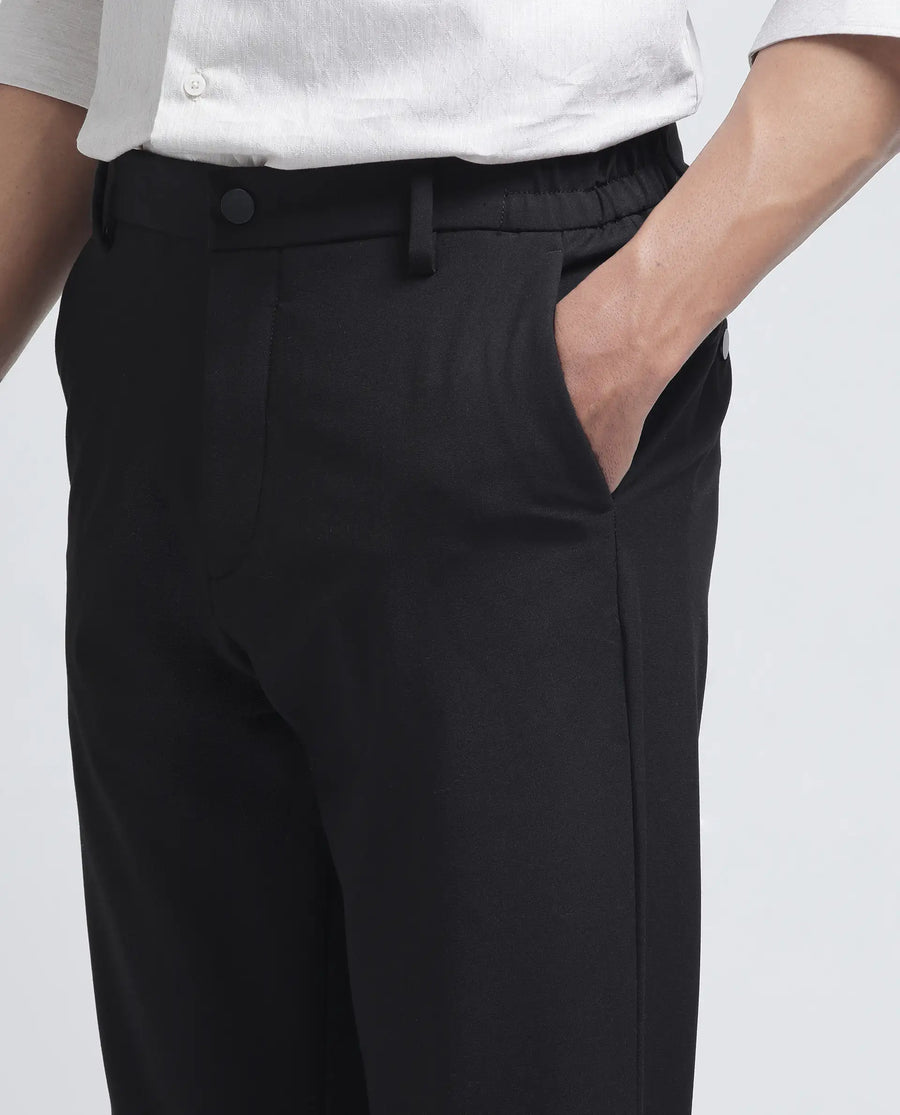Rare Rabbit Men's Travel-26R Dark Brown Polyester Blend Plain Regular Fit Trouser