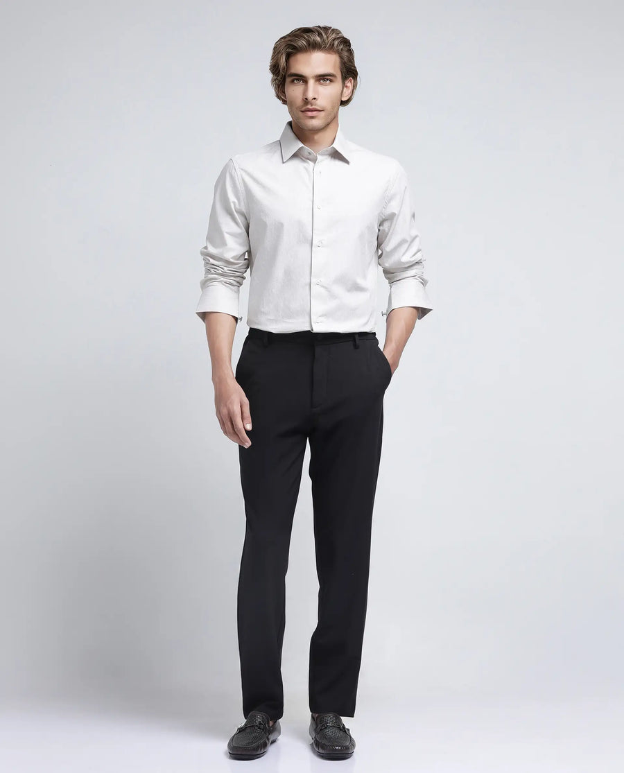 Rare Rabbit Men's Travel-26R Dark Brown Polyester Blend Plain Regular Fit Trouser