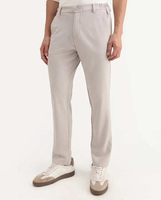 Rare Rabbit Men's Travel-26R Light Beige Polyester Blend Plain Regular Fit Trouser
