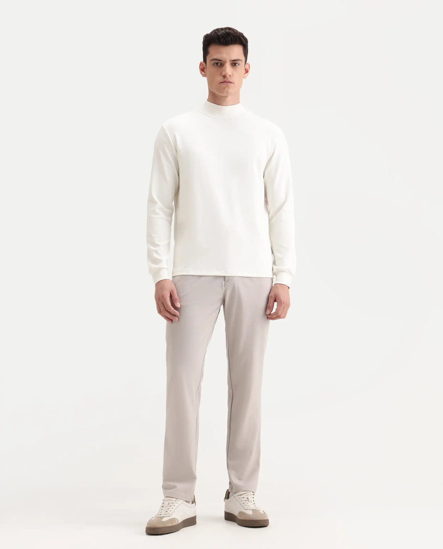 Rare Rabbit Men's Travel-26R Light Beige Polyester Blend Plain Regular Fit Trouser