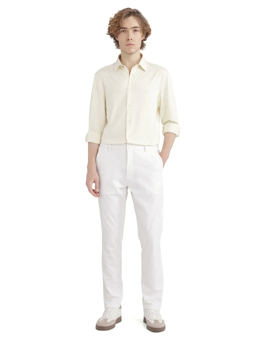 Rare Rabbit Men's Travel-26 White Polyester Blend Plain Regular Fit Trouser