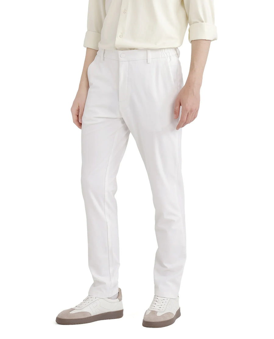 Rare Rabbit Men's Travel-26 White Polyester Blend Plain Regular Fit Trouser