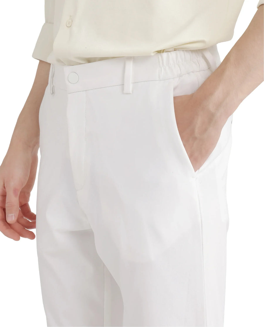 Rare Rabbit Men's Travel-26 White Polyester Blend Plain Regular Fit Trouser
