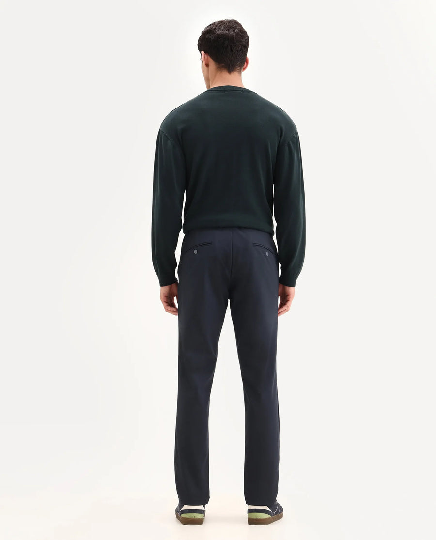 Rare Rabbit Men Travel-Aw25 Dark Navy Polyester Blend Plain Regular Fit Trouser