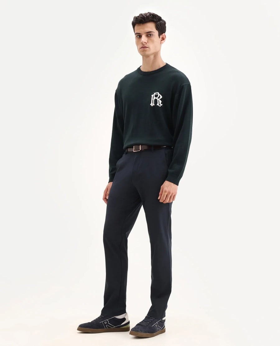 Rare Rabbit Men Travel-Aw25 Dark Navy Polyester Blend Plain Regular Fit Trouser