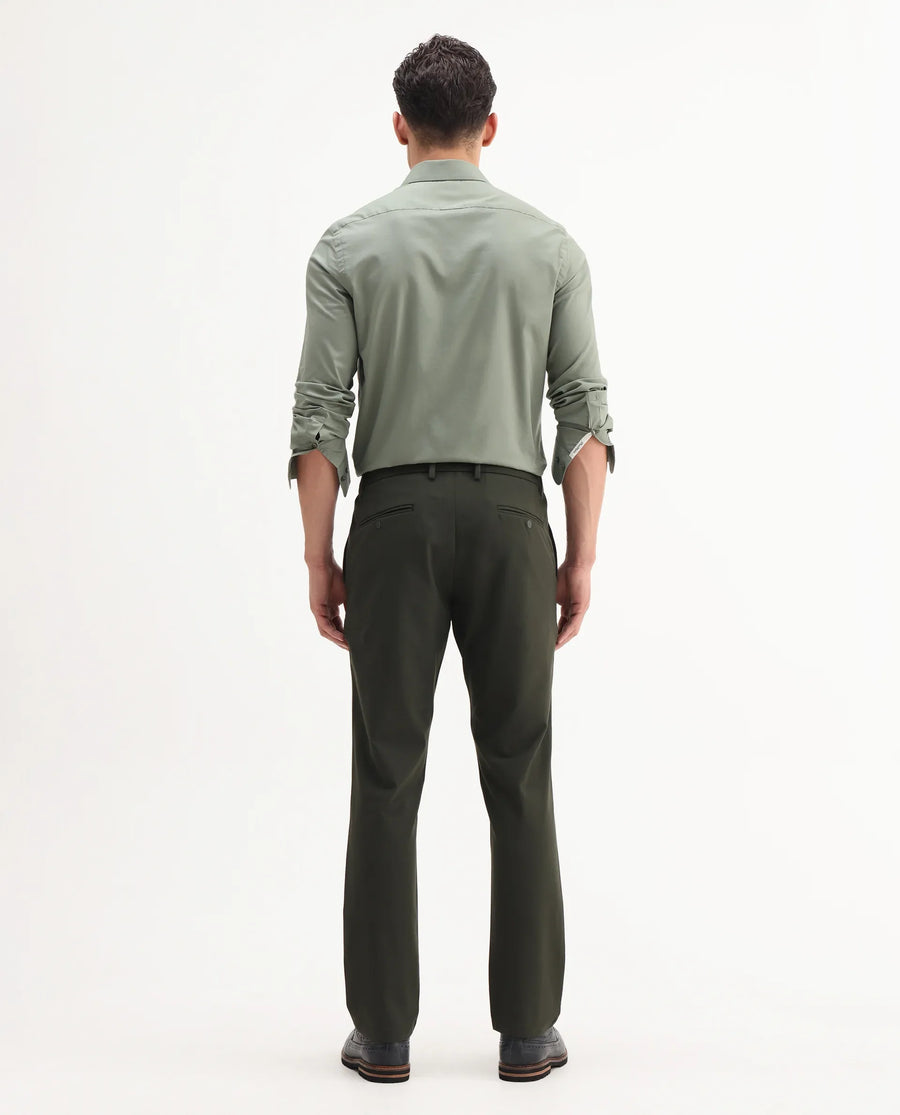 Rare Rabbit Men Travel-Aw25 Green Polyester Fabric Button And Zip Closure Closure Plain Trouser