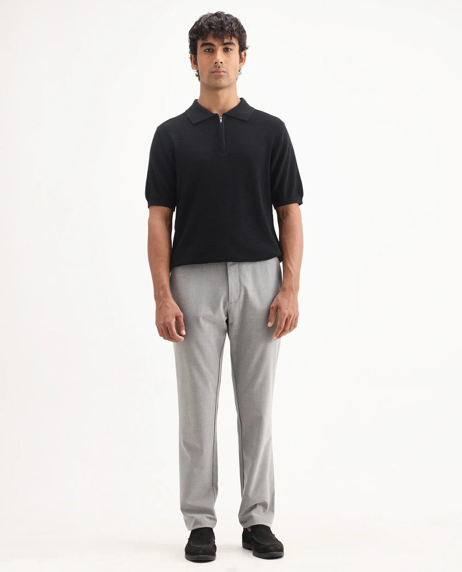 Rare Rabbit Men's Travel-Aw25 Light Grey Polyester Blend Plain Regular Fit Trouser