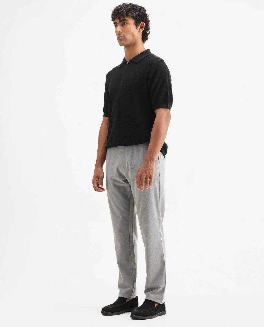 Rare Rabbit Men's Travel-Aw25 Light Grey Polyester Blend Plain Regular Fit Trouser