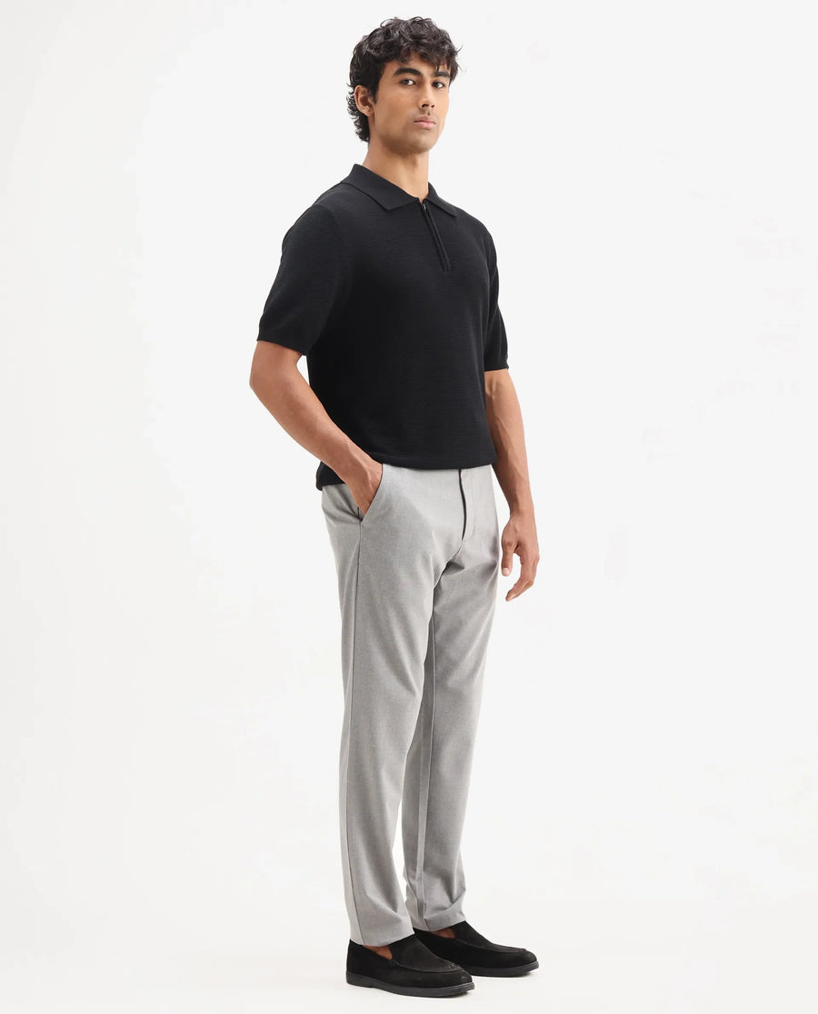 Rare Rabbit Men's Travel-Aw25 Light Grey Polyester Blend Plain Regular Fit Trouser