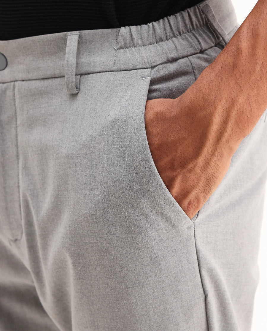 Rare Rabbit Men's Travel-Aw25 Light Grey Polyester Blend Plain Regular Fit Trouser