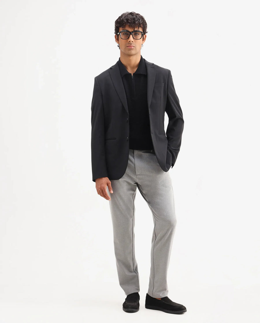 Rare Rabbit Men's Travel-Aw25 Light Grey Polyester Blend Plain Regular Fit Trouser
