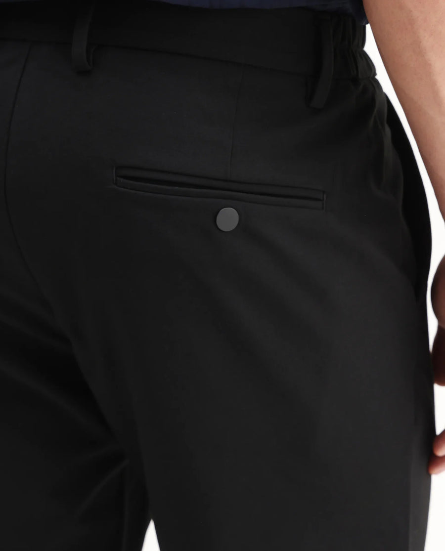 Rare Rabbit Men's Travel-Aw25 Black Polyester Fabric Button And Zip Closure Closure Plain Trouser