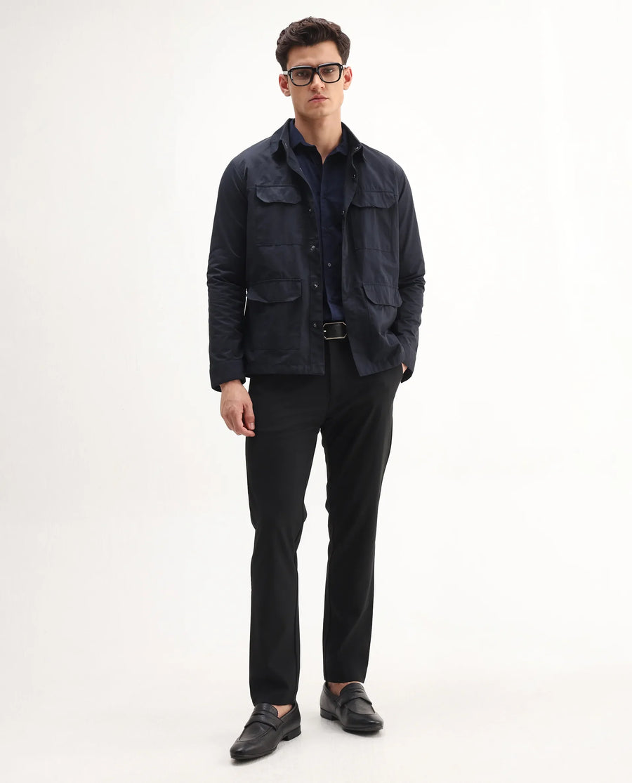 Rare Rabbit Men's Travel-Aw25 Black Polyester Fabric Button And Zip Closure Closure Plain Trouser
