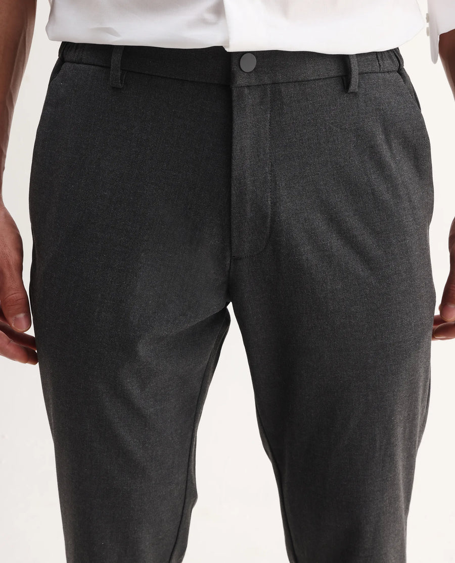 Rare Rabbit Men's Travel-Aw25 Dark Grey Polyester Blend Plain Regular Fit Trouser