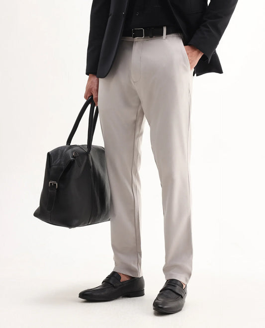 Rare Rabbit Men's Travel-Aw25 Light Beige Polyester Blend Plain Regular Fit Trouser