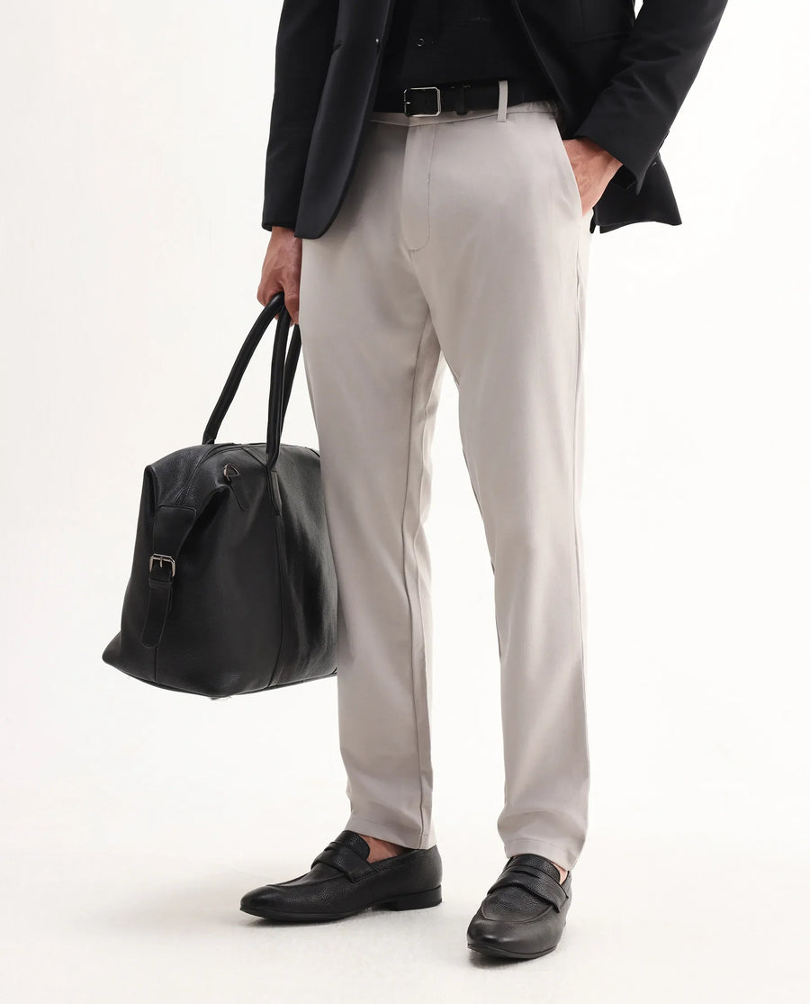Rare Rabbit Men's Travel-Aw25 Light Beige Polyester Blend Plain Regular Fit Trouser