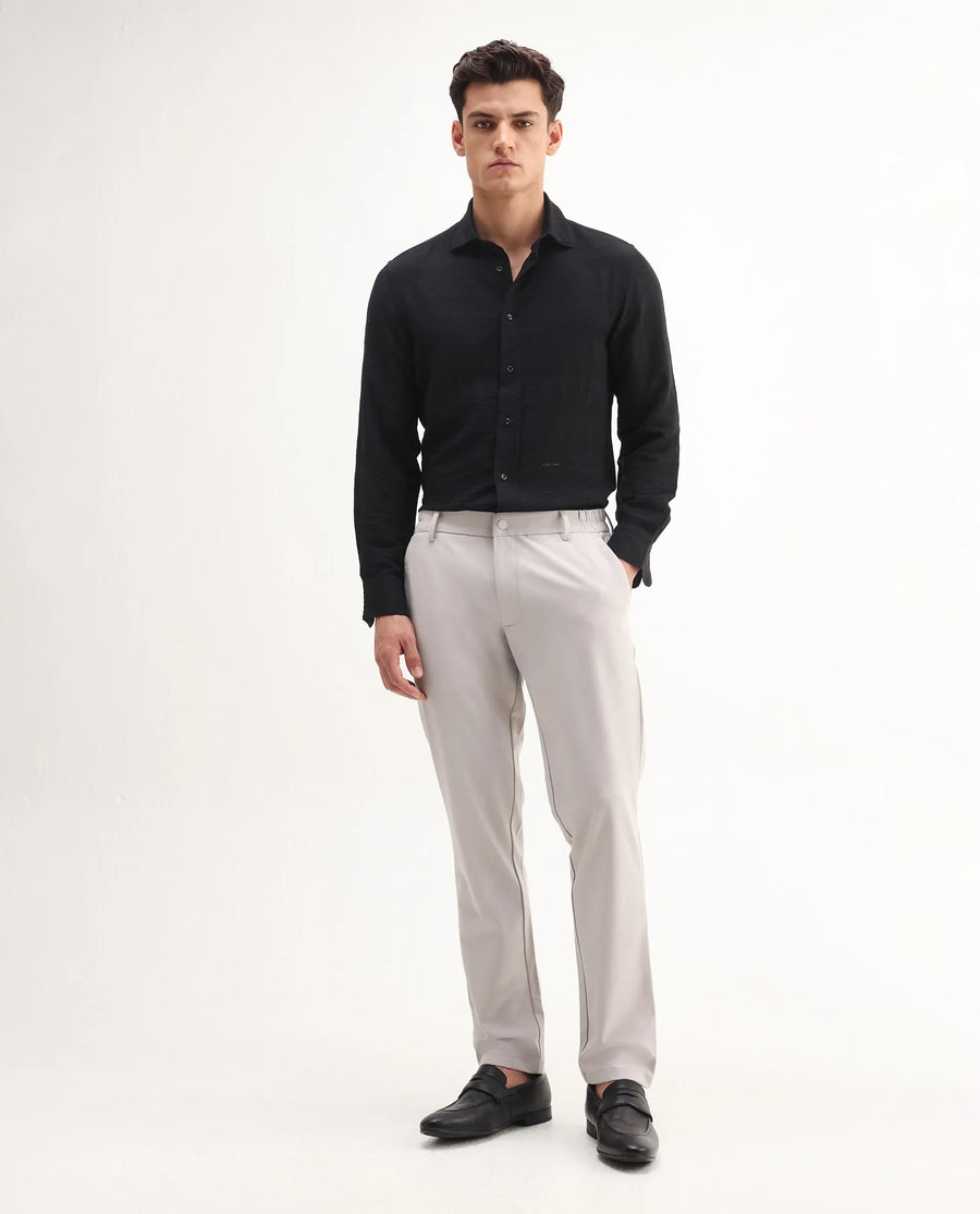 Rare Rabbit Men's Travel-Aw25 Light Beige Polyester Blend Plain Regular Fit Trouser