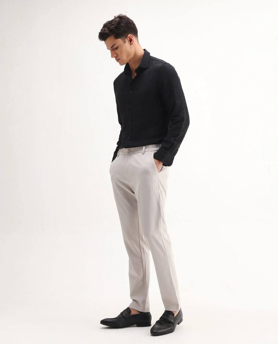 Rare Rabbit Men's Travel-Aw25 Light Beige Polyester Blend Plain Regular Fit Trouser