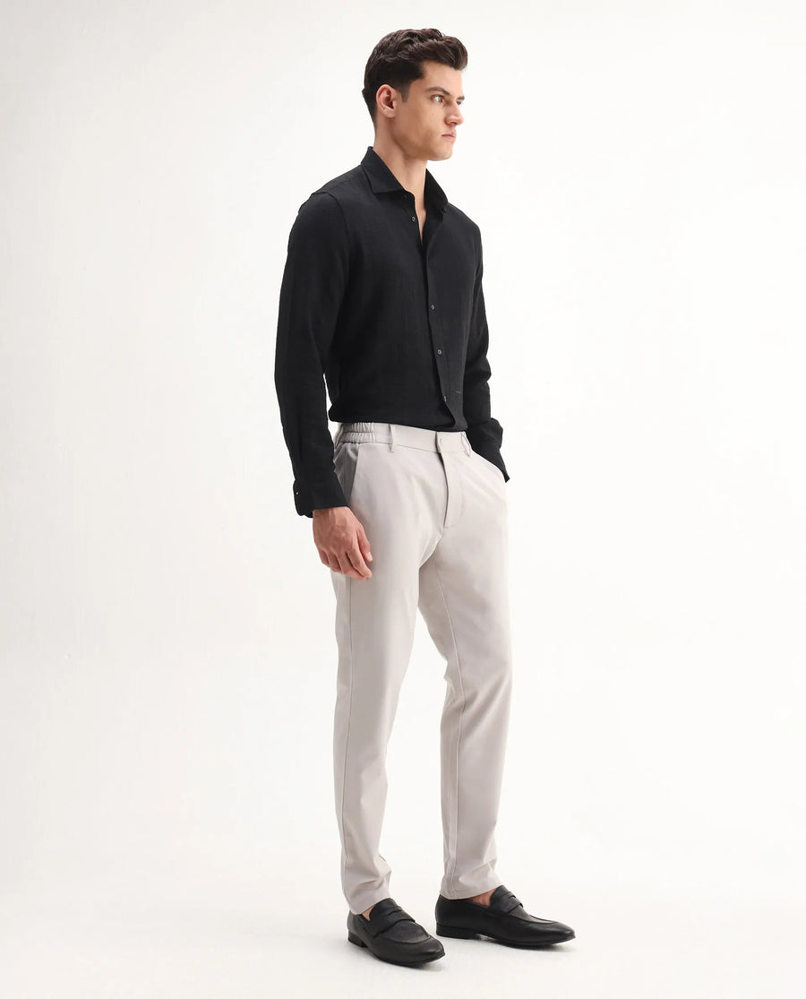 Rare Rabbit Men's Travel-Aw25 Light Beige Polyester Blend Plain Regular Fit Trouser